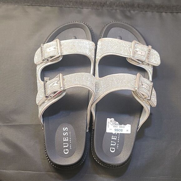 BRAND NEW GUESS GLASS STONES RHINESTONE SLIDE SANDALS - Picture 5 of 16